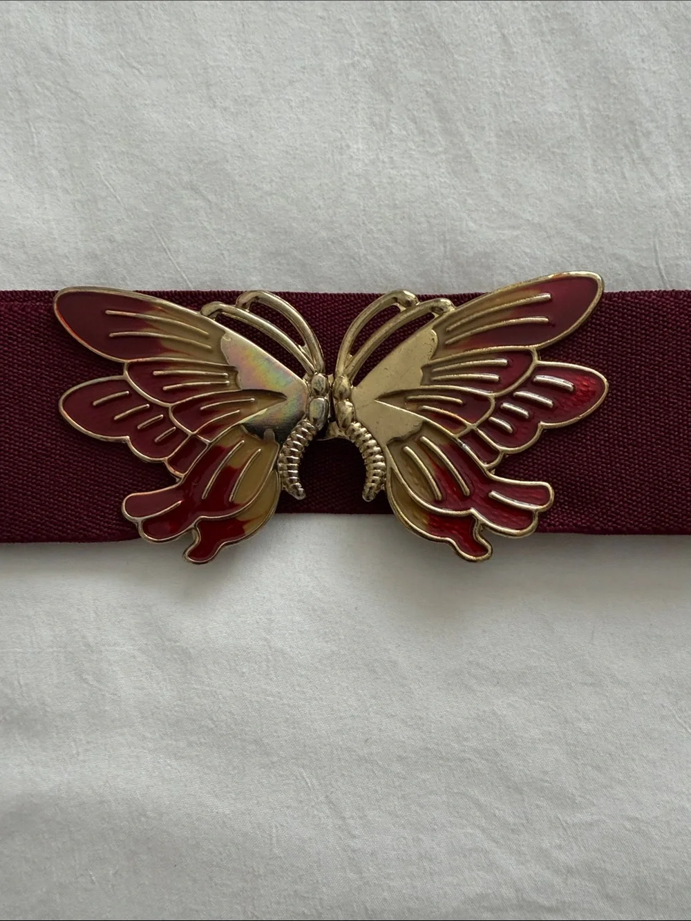 VTG Women's Burgundy Elastic Butterfly Waist Belt (Korea)